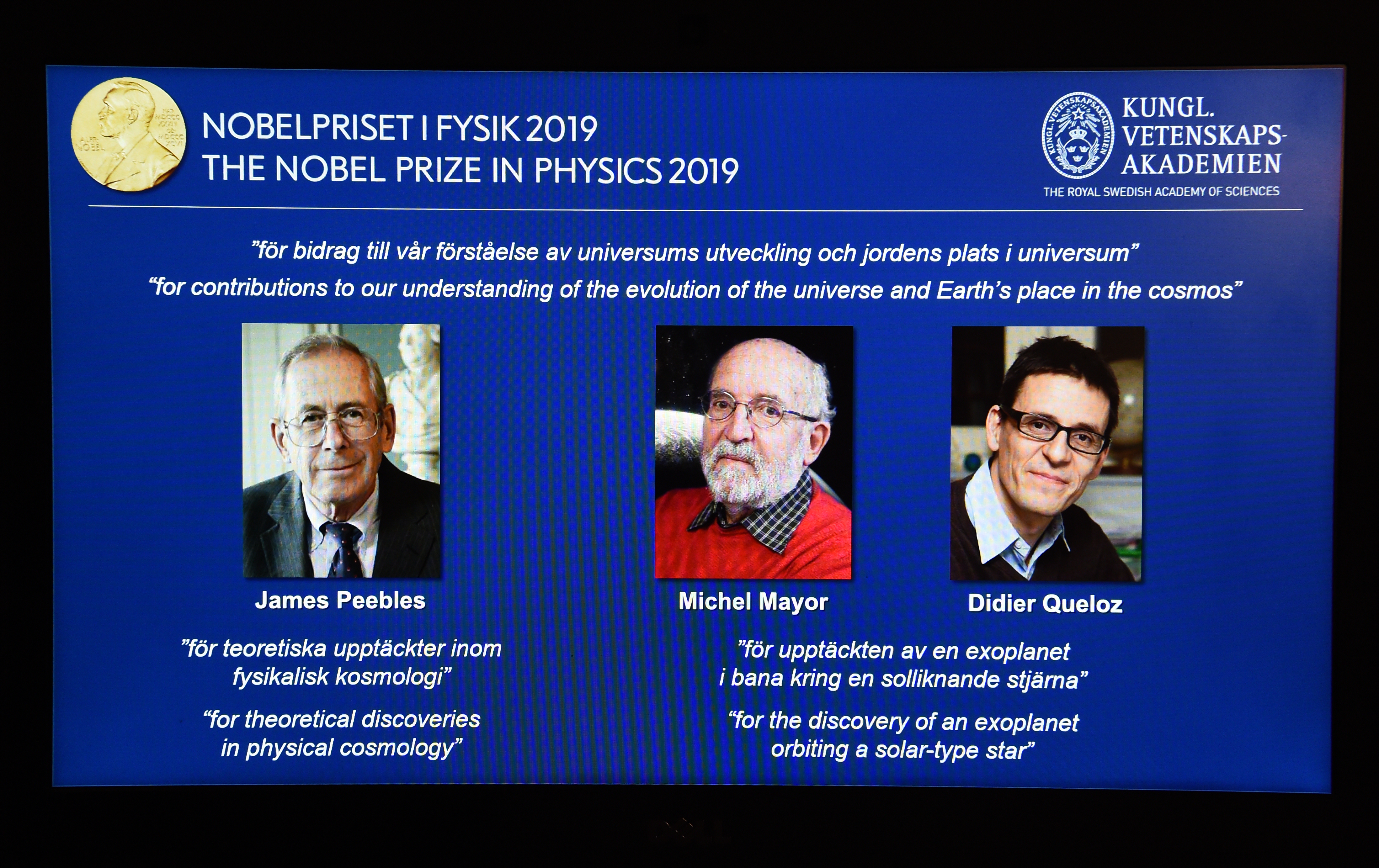 Trío de cosmólogos gana el Premio Nobel de Física