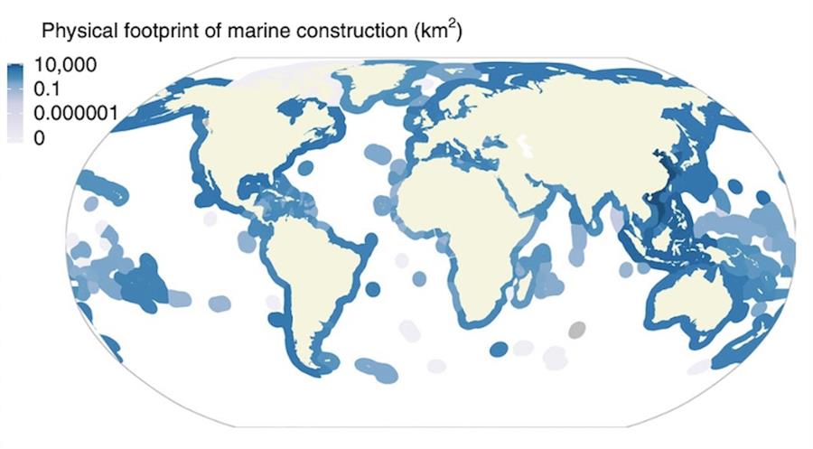 Las construcciones humanas han alterado 30.000 kilómetros de océanos