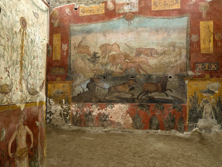 Pompeya recupera un gran fresco con paisajes egipcios