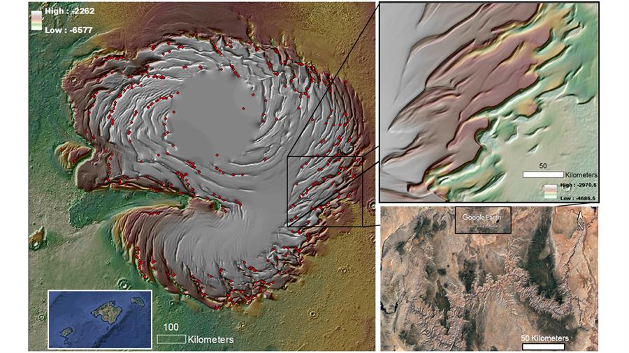 Los cañones de hielo en forma de espiral de Marte se formaron por erosión