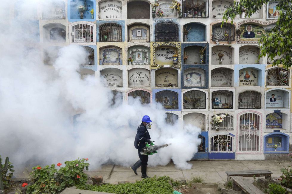 Fumigan un cementerio en Perú para controlar un nuevo brote de dengue