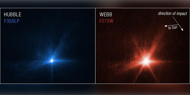 El impacto de DART contra el asteroide desde los ojos del Hubble y el Webb