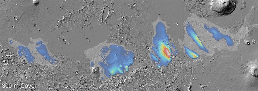 Mars Express analiza capas de hielo descubiertas bajo el ecuador de Marte