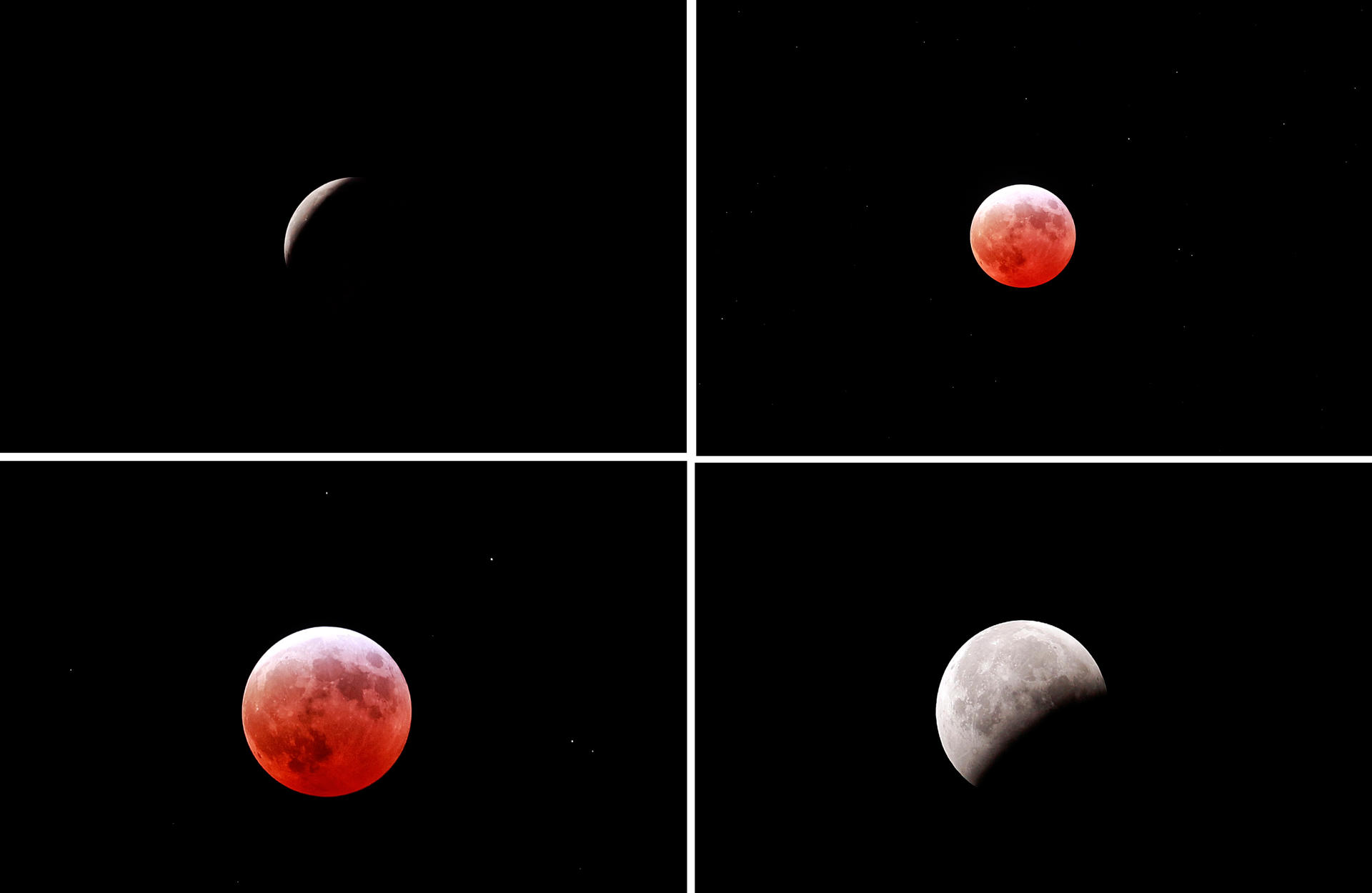 Un eclipse total tiñe la Luna de rojo