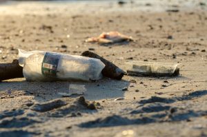 Plastic container, bottle is contamination to beach