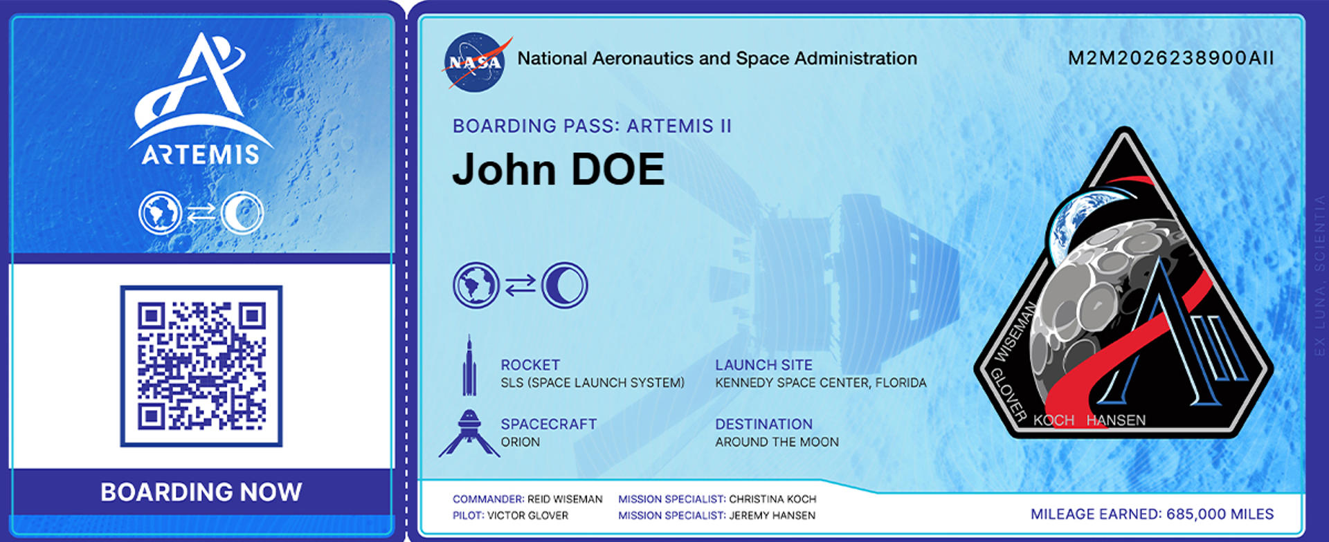 Aficionados de la misión Artemis tendrán pases de abordar simbólicos de la NASA
