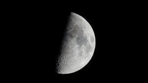 First quarter half moon seen with telescope