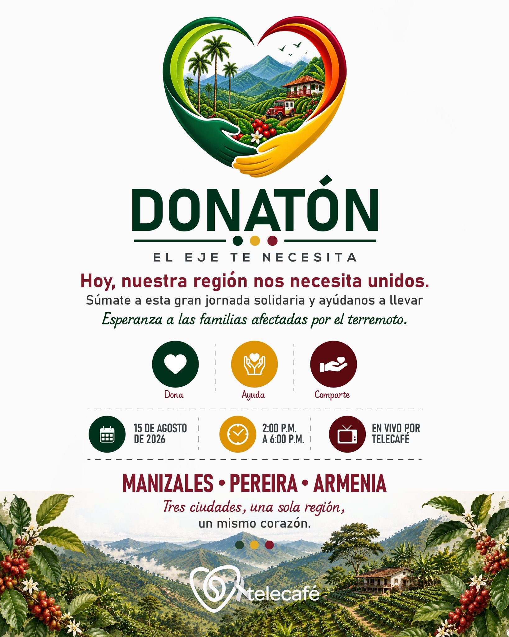 Telecafé convoca a jornada solidaria por familias afectadas por el terremoto en Colombia